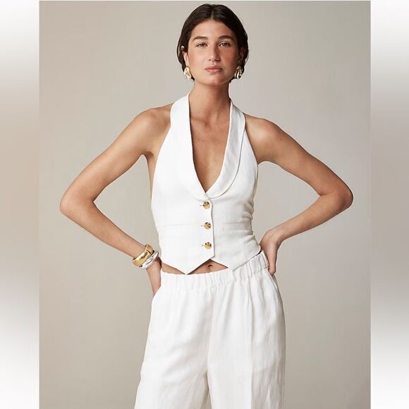 NWT J CREW Open-back vest in linen-cupro blend in white - Picture 3 of 8